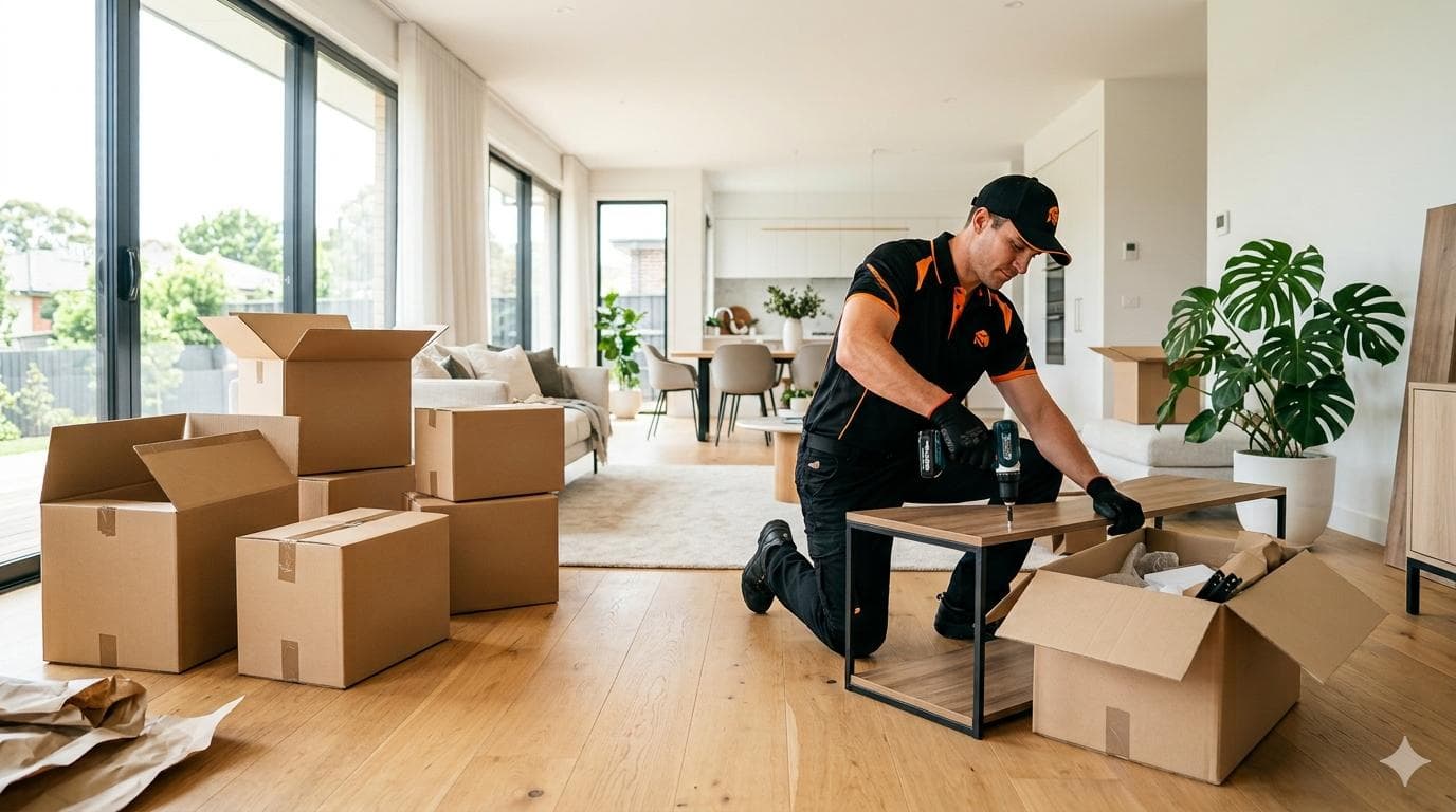 Local House Movers removalist assembling furniture in a Brisbane home